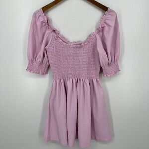 Hill House Home The Nap Mini Dress Women's Size M Pink Solid Ruffle
